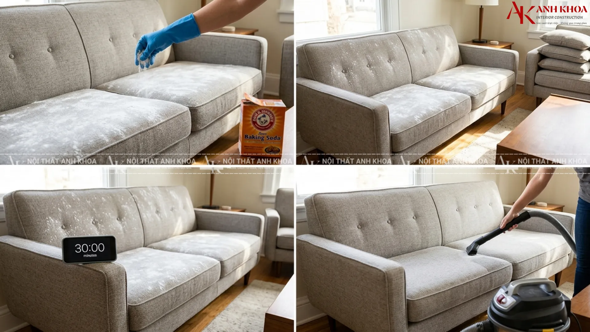 Bí quyết khử mùi sofa nỉ bằng baking soda ai cũng làm được Bí quyết khử mùi sofa nỉ bằng baking soda ai cũng làm được