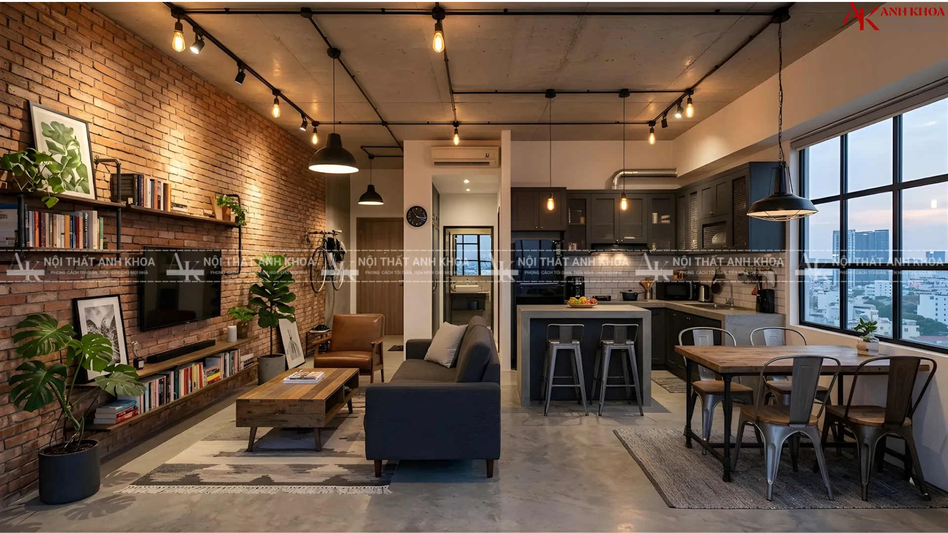 Không gian 50m2 đậm chất Industrial - Nổi bật tường gạch trần Không gian 50m2 đậm chất Industrial - Nổi bật tường gạch trần