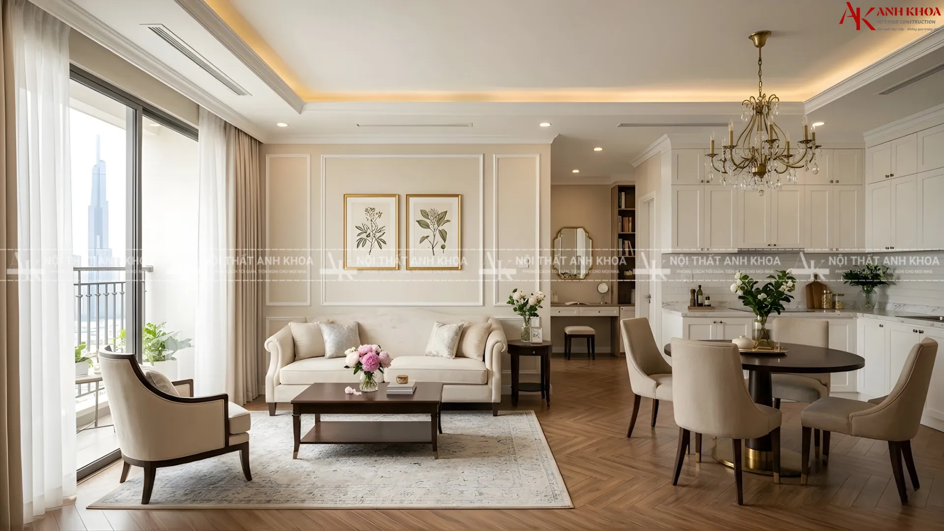 Thiết kế căn hộ 50m2 Tân cổ điển màu trắng hiện đại Thiết kế căn hộ 50m2 Tân cổ điển màu trắng hiện đại