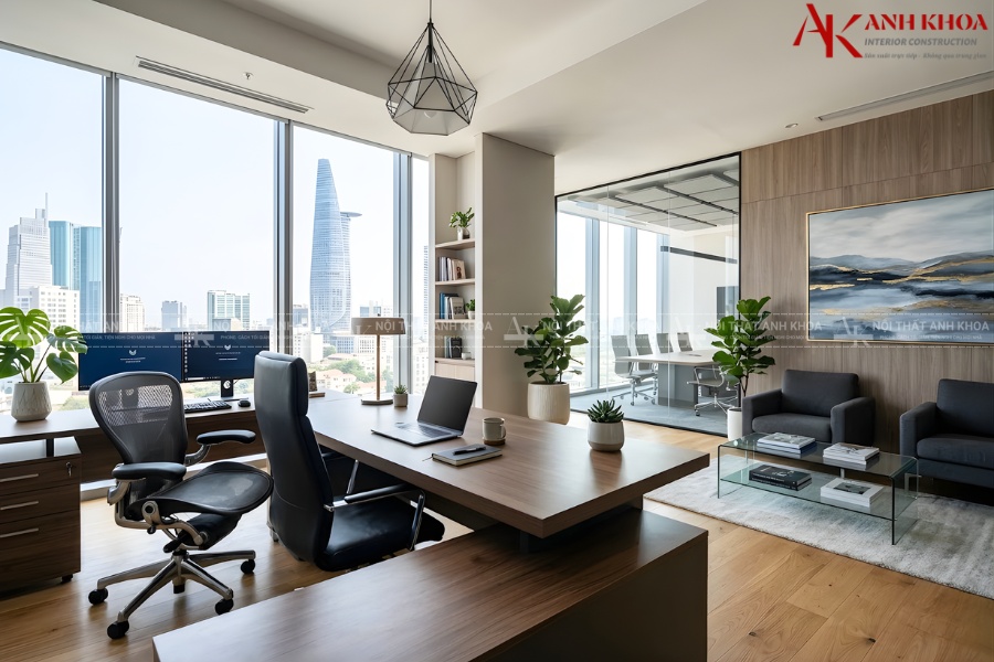 Thiết kế văn phòng kết hợp không gian mở và riêng tư Thiết kế văn phòng kết hợp không gian mở và riêng tư