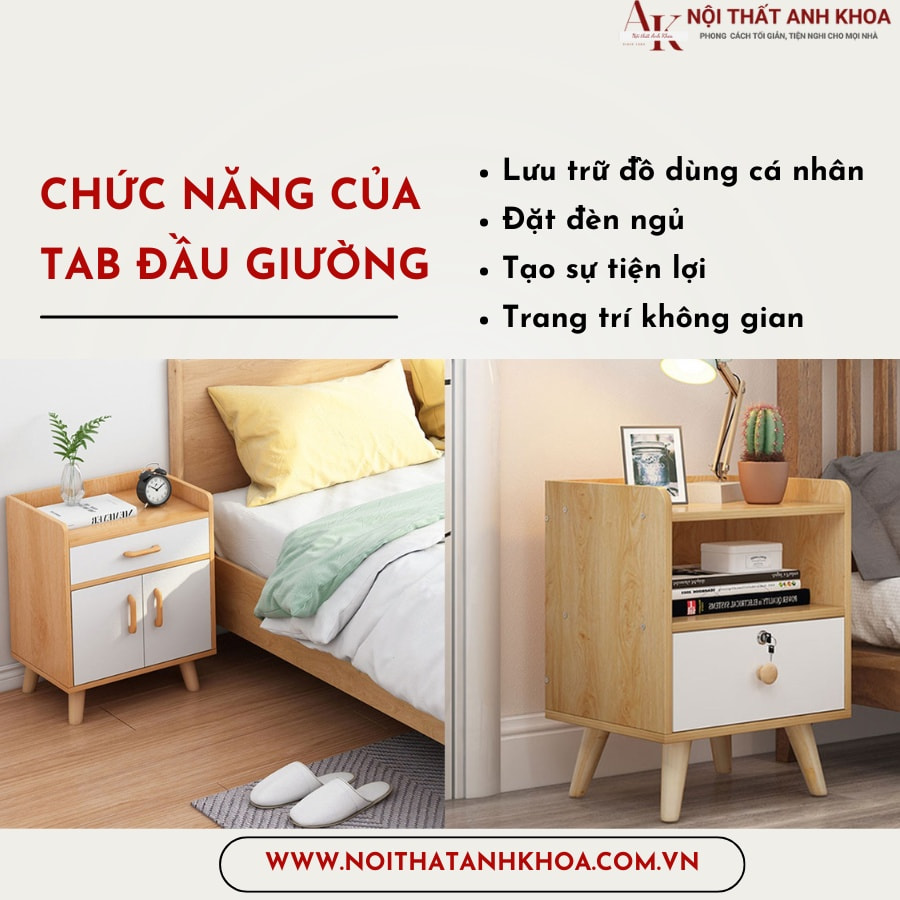 Chức năng của tab đầu giường gỗ công nghiệp Chức năng của tab đầu giường gỗ công nghiệp