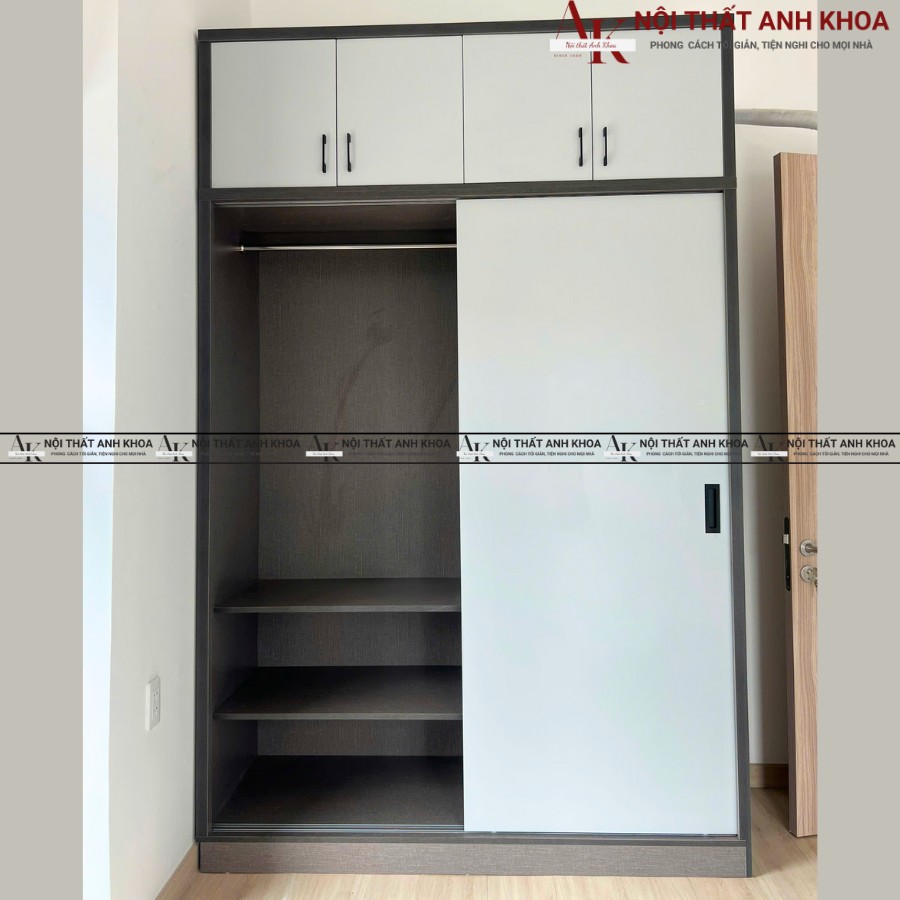 Tủ quần áo gỗ công nghiệp màu vân vải phối cánh trắng Tủ quần áo gỗ công nghiệp màu vân vải phối cánh trắng