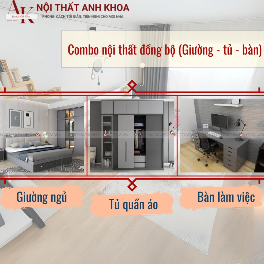 Combo nội thất đồng bộ (Giường, tủ quần áo, bàn làm việc) tại Anh Khoa Combo nội thất đồng bộ (Giường, tủ quần áo, bàn làm việc) tại Anh Khoa