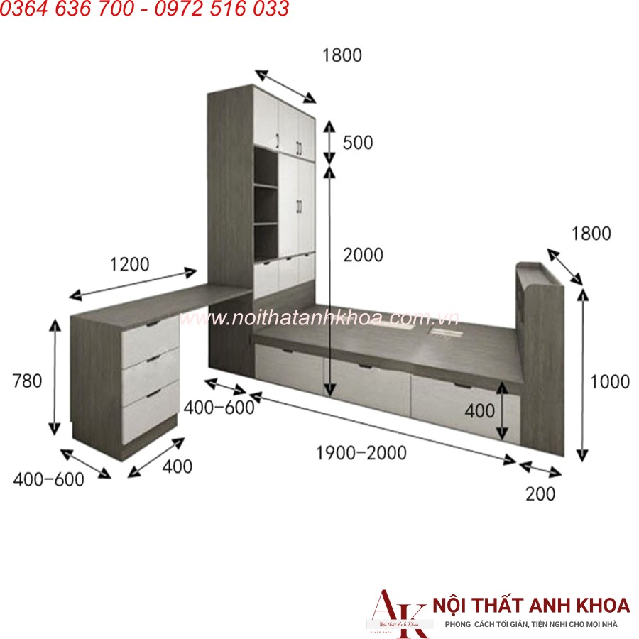 Kích thước Combo Phòng Ngủ Gỗ Công Nghiệp Giá Tốt Kích thước Combo Phòng Ngủ Gỗ Công Nghiệp Giá Tốt