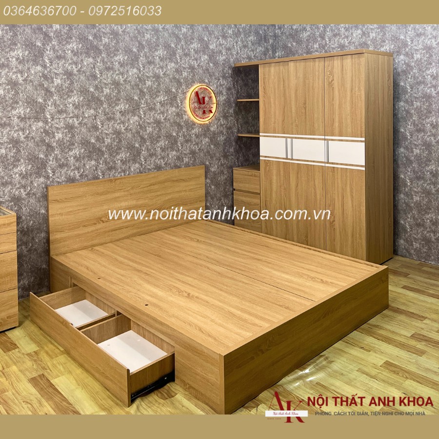 Giường ngủ có ngăn kéo và tủ quần áo 1m6 Giường ngủ có ngăn kéo và tủ quần áo 1m6