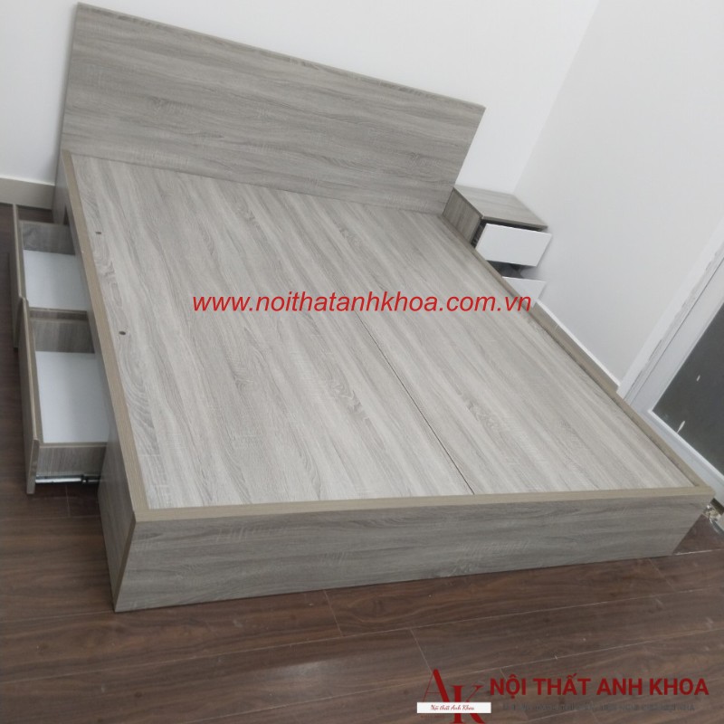 Giường Ngủ Gỗ Công Nghiệp MDF Màu Xám Phối Trắng Giường Ngủ Gỗ Công Nghiệp MDF Màu Xám Phối Trắng