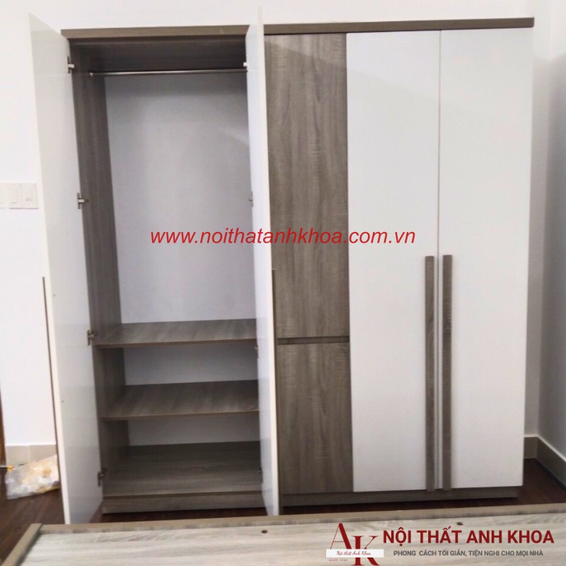 Tủ Áo Quần Gỗ Công Nghiệp Màu Xám Phối Trắng Tủ Áo Quần Gỗ Công Nghiệp Màu Xám Phối Trắng