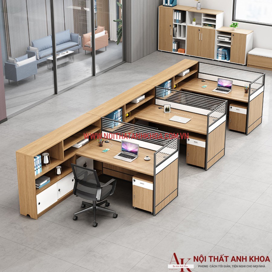 Cụm bàn làm việc cho nhân viên gỗ MDF cao cấp