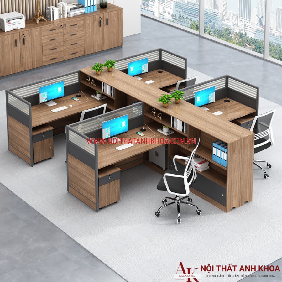 Cụm bàn làm việc văn phòng làm bằng gỗ công nghiệp cao cấp Cụm bàn làm việc văn phòng làm bằng gỗ công nghiệp cao cấp