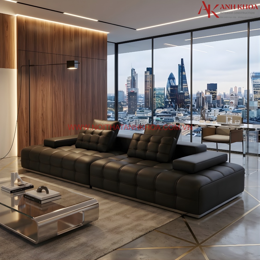 Ghế sofa bằng da màu đen hiện đại cho phòng khách Ghế sofa bằng da màu đen hiện đại cho phòng khách