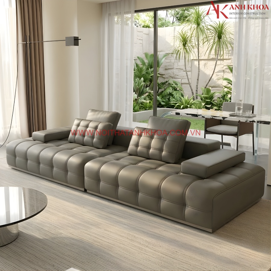 Ghế sofa bằng da màu xám ghi hiện đại cho phòng khách Ghế sofa bằng da màu xám ghi hiện đại cho phòng khách