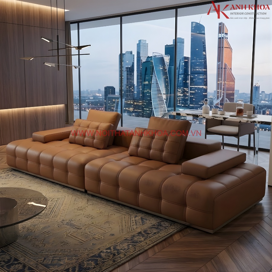 Ghế sofa bằng da màu nâu hiện đại cho phòng khách Ghế sofa bằng da màu nâu hiện đại cho phòng khách