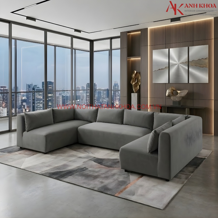 Ghế sofa chữ U màu xám chất liệu cao cấp bền đẹp Ghế sofa chữ U màu xám chất liệu cao cấp bền đẹp