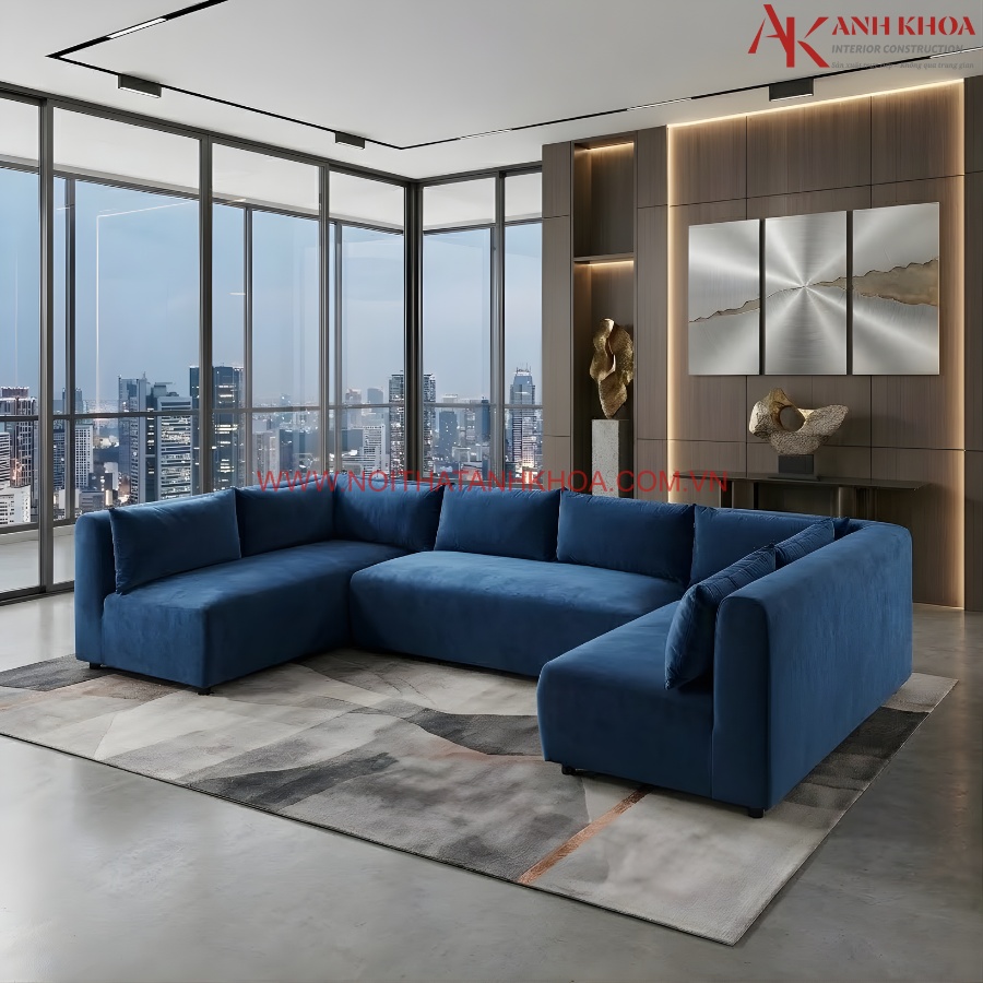 Ghế sofa chữ U màu xanh chất liệu cao cấp bền đẹp Ghế sofa chữ U màu xanh chất liệu cao cấp bền đẹp