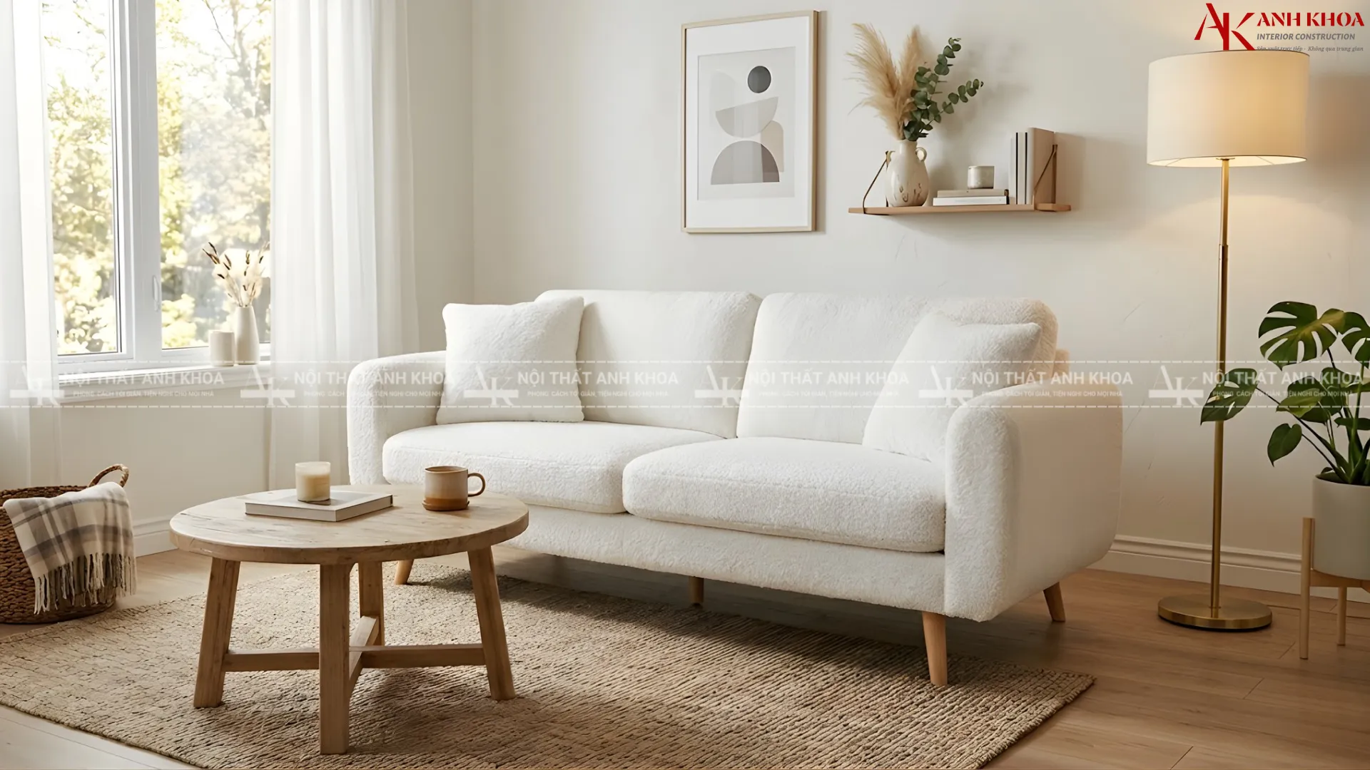 Ghế sofa màu trắng vải lông xù - Hiện đại, thanh lịch Ghế sofa màu trắng vải lông xù - Hiện đại, thanh lịch