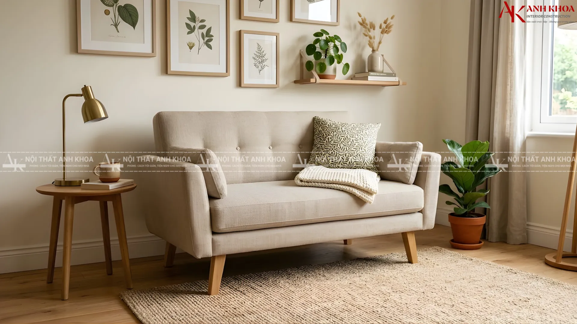 Góc nhỏ thư giãn với Sofa chân gỗ tự nhiên gọn gàng Góc nhỏ thư giãn với Sofa chân gỗ tự nhiên gọn gàng