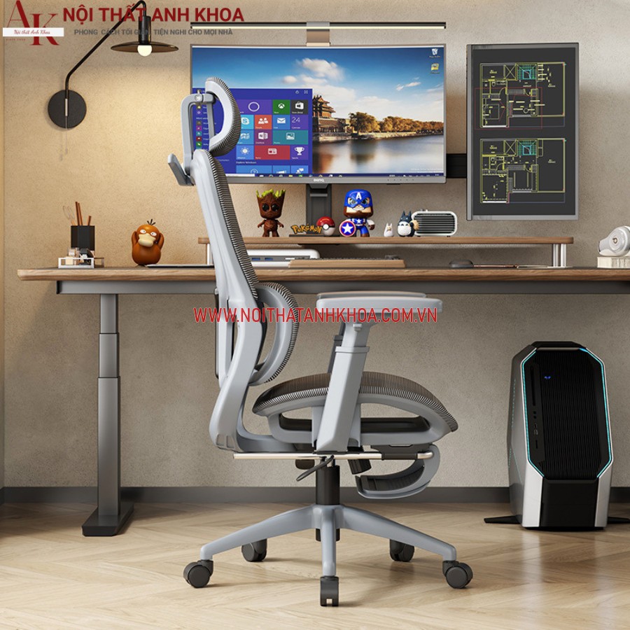 Ghế xoay văn phòng công thái học màu xám hiện đại Ghế xoay văn phòng công thái học màu xám hiện đại