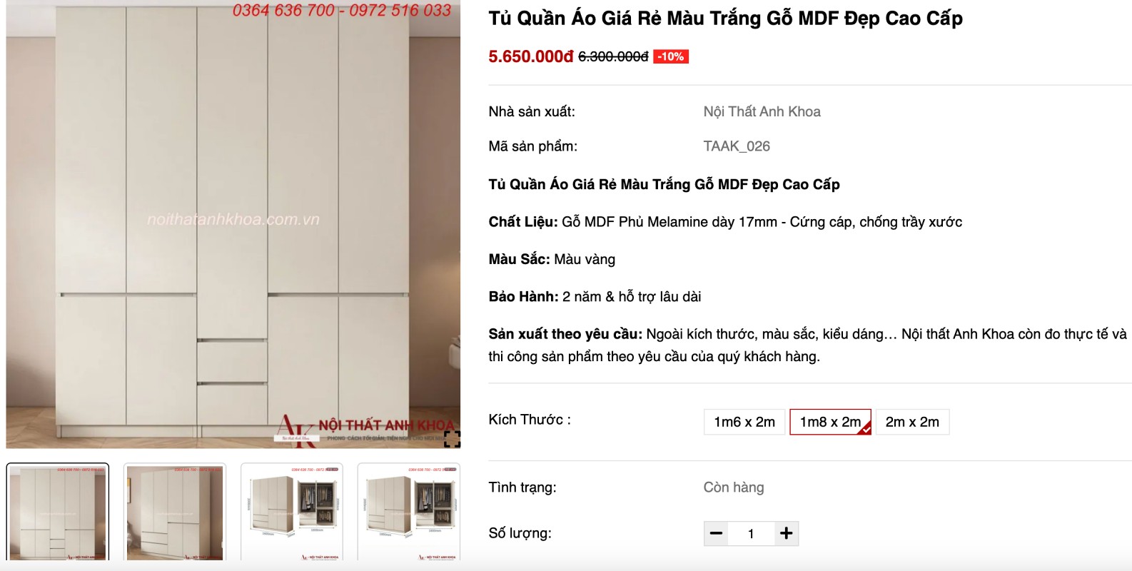 Giá tủ quần áo gỗ công nghiệp 5 cánh màu trắng Giá tủ quần áo gỗ công nghiệp 5 cánh màu trắng