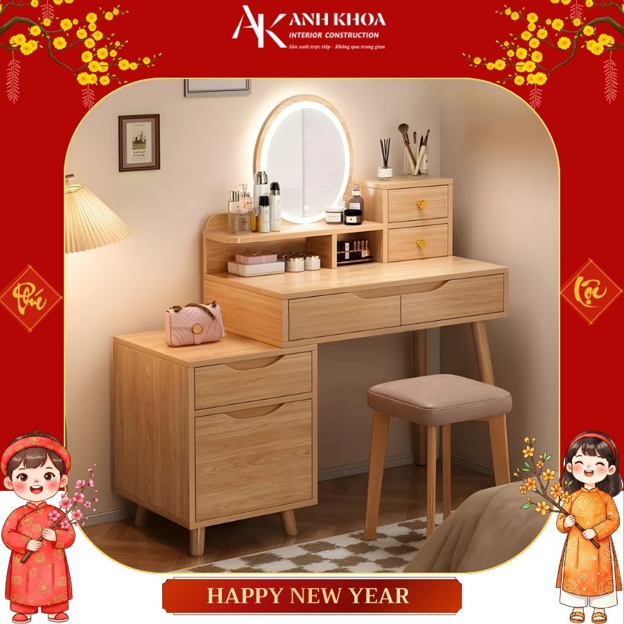 Bàn trang điểm hiện đại gỗ công nghiệp có đèn Led Bàn trang điểm hiện đại gỗ công nghiệp có đèn Led
