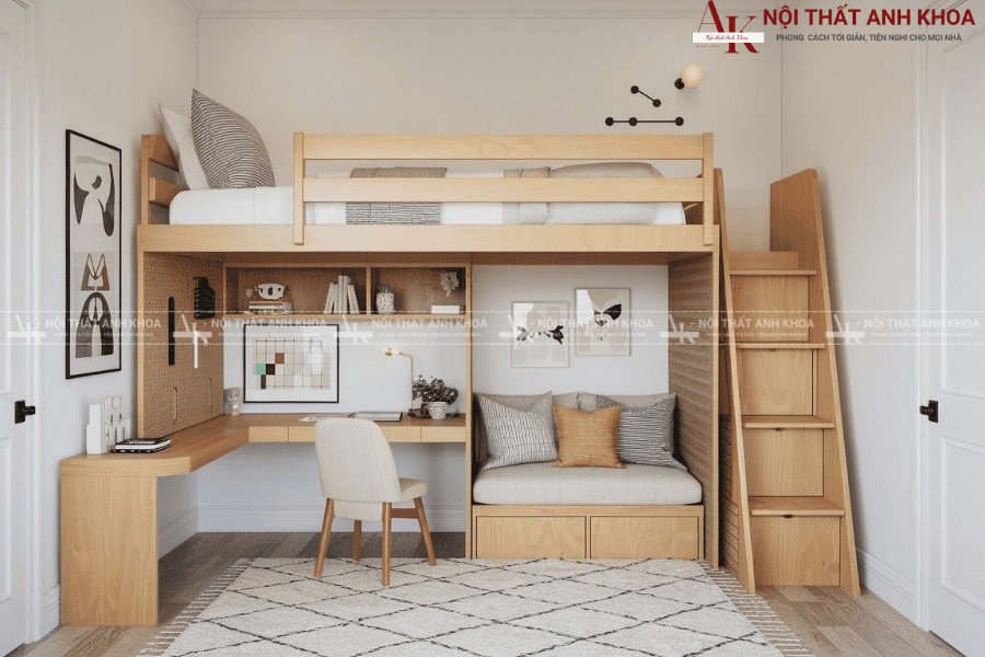 Giải pháp tích hợp bàn học, tủ quần áo, kệ sách Giải pháp tích hợp bàn học, tủ quần áo, kệ sách