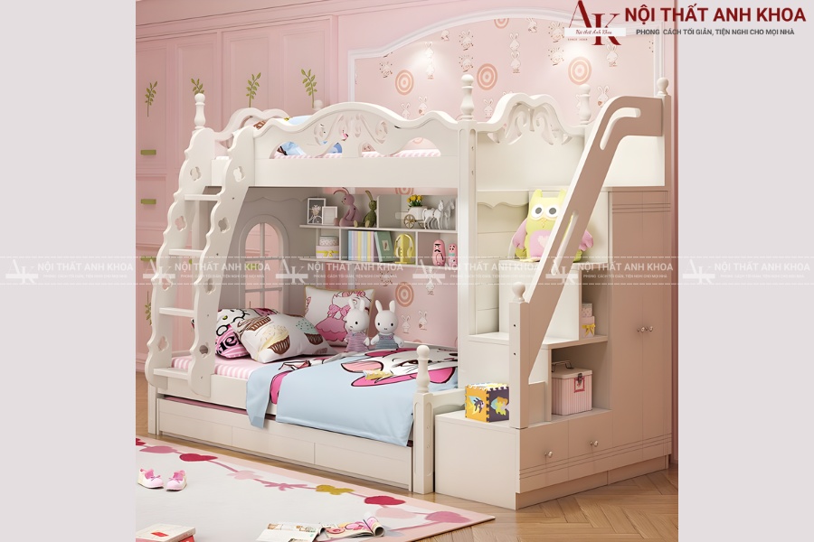 Giường tầng con gái màu trắng đẹp tinh tế Giường tầng con gái màu trắng đẹp tinh tế
