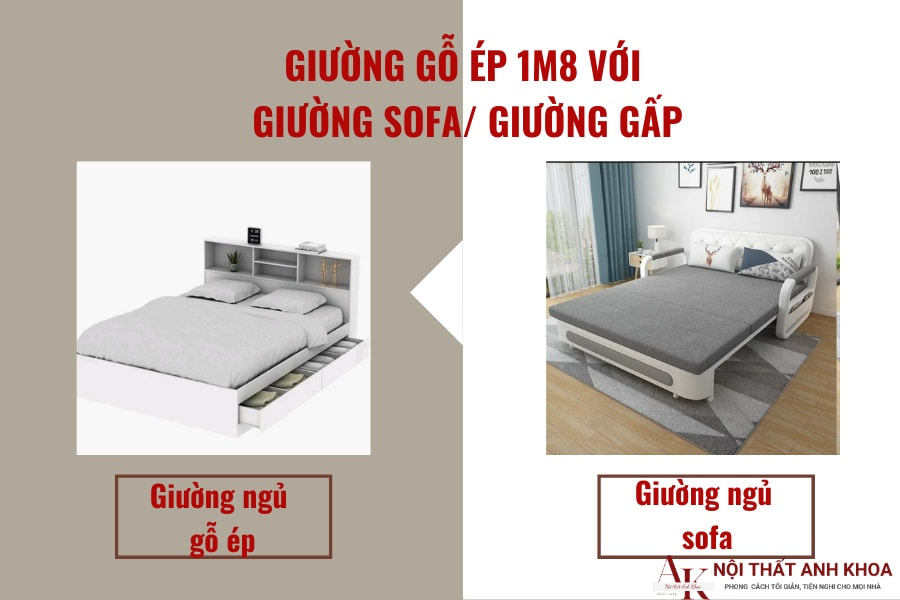 Giường gỗ ép 1m8 với giường sofa/giường gấp Giường gỗ ép 1m8 với giường sofa/giường gấp