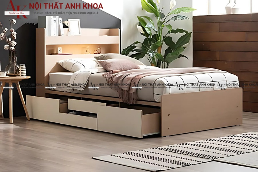 Giường gỗ ép đẹp phủ Melamine vân gỗ sang trọng Giường gỗ ép đẹp phủ Melamine vân gỗ sang trọng