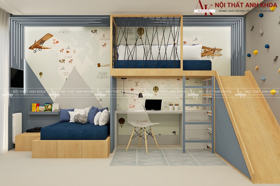 Giường tầng trẻ em kết hợp bàn học - Tiết kiệm diện tích Giường tầng trẻ em kết hợp bàn học - Tiết kiệm diện tích