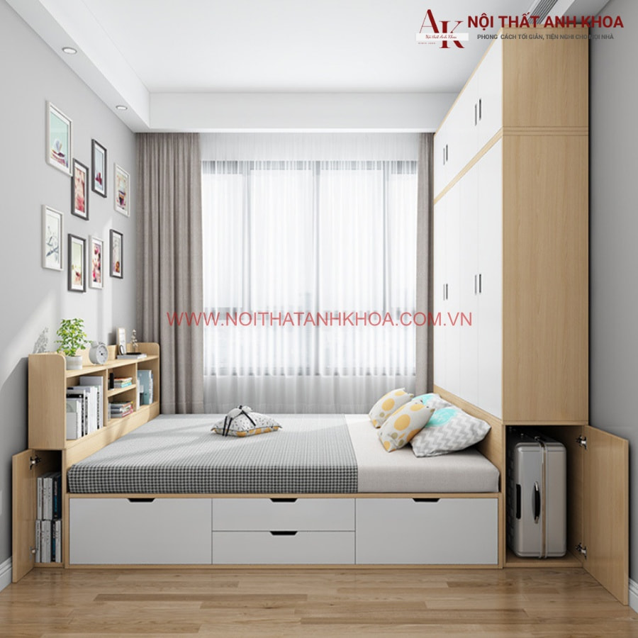 Combo giường tủ được làm từ gỗ công nghiệp MDF cứng cáp Combo giường tủ được làm từ gỗ công nghiệp MDF cứng cáp