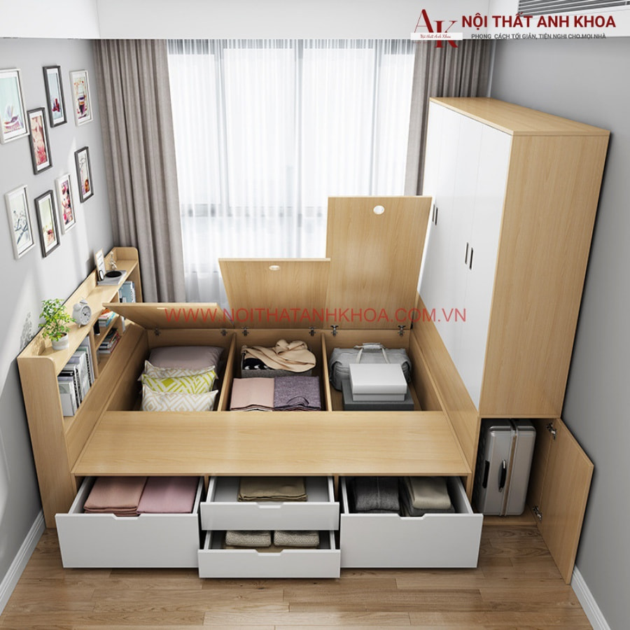 Ngăn chứa đựng tiện lợi giường ngủ rộng rãi Ngăn chứa đựng tiện lợi giường ngủ rộng rãi