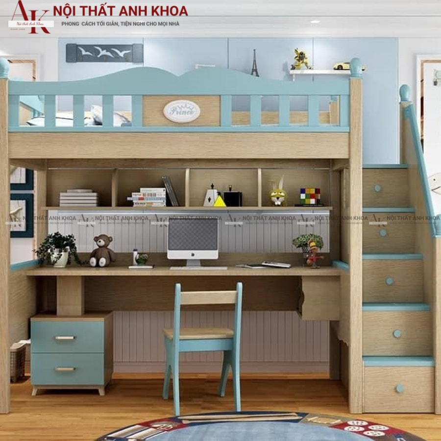 Giường ngủ tích hợp bàn học, giá sách Giường ngủ tích hợp bàn học, giá sách