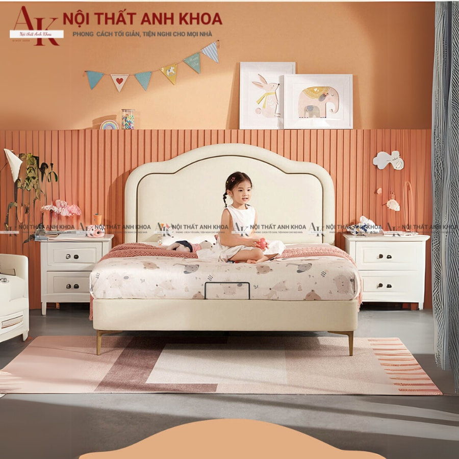 Giường ngủ trẻ em gỗ công nghiệp màu trắng đẹp, hiện đại Giường ngủ trẻ em gỗ công nghiệp màu trắng đẹp, hiện đại