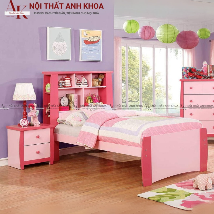 Giường ngủ gỗ công nghiệp dành cho bé gái thanh thiếu niên  Giường ngủ gỗ công nghiệp dành cho bé gái thanh thiếu niên