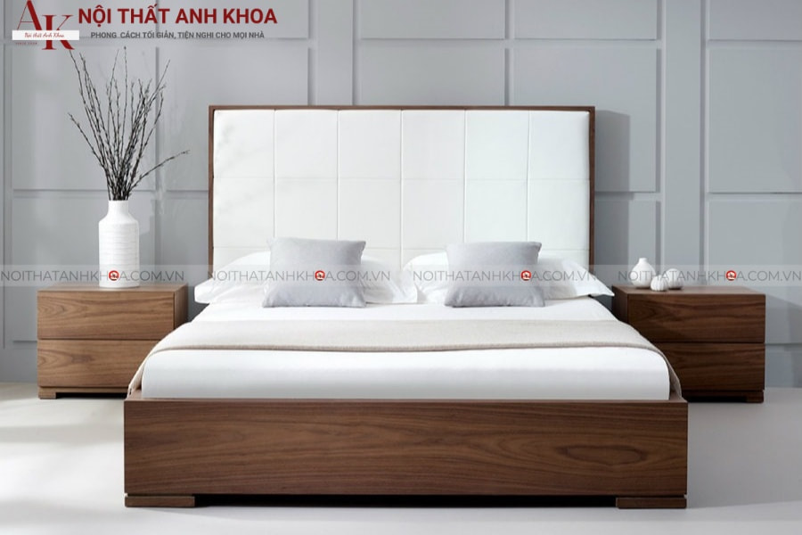 Giường ngủ Nhật Bản gỗ sồi, đầu bọc nệm trắng đẹp, hiện đại Giường ngủ Nhật Bản gỗ sồi, đầu bọc nệm trắng đẹp, hiện đại