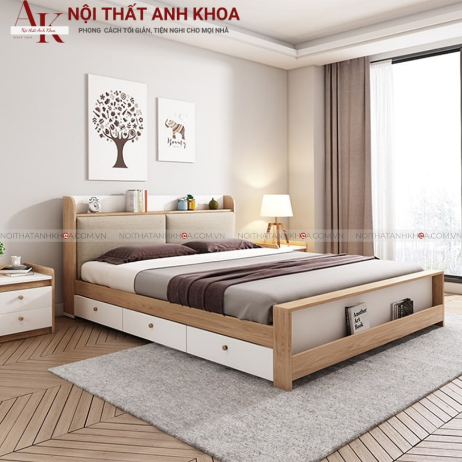 Giường ngủ có đầu giường bọc nỉ tối giản đẹp Giường ngủ có đầu giường bọc nỉ tối giản đẹp