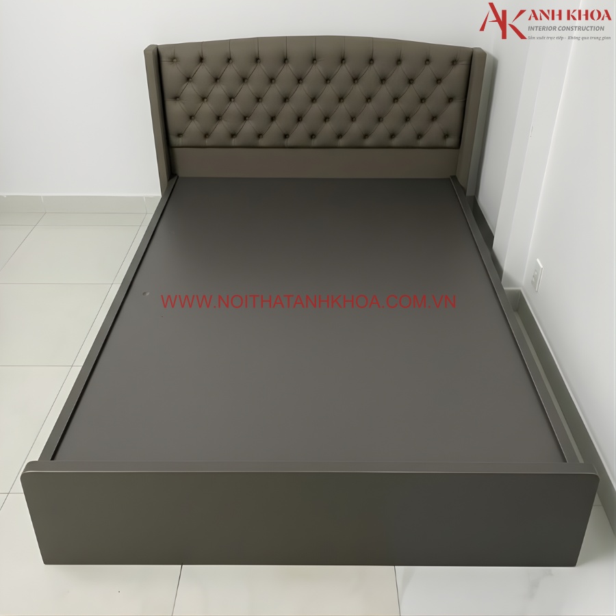 Giường ngủ đầu bọc nệm màu xám gỗ công nghiệp Giường ngủ đầu bọc nệm màu xám gỗ công nghiệp