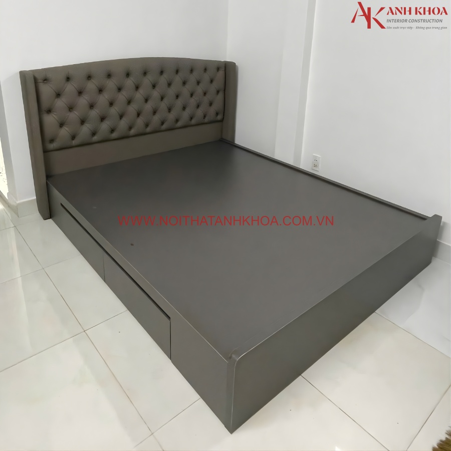Giường ngủ đầu bọc nệm màu xám gỗ công nghiệp Giường ngủ đầu bọc nệm màu xám gỗ công nghiệp