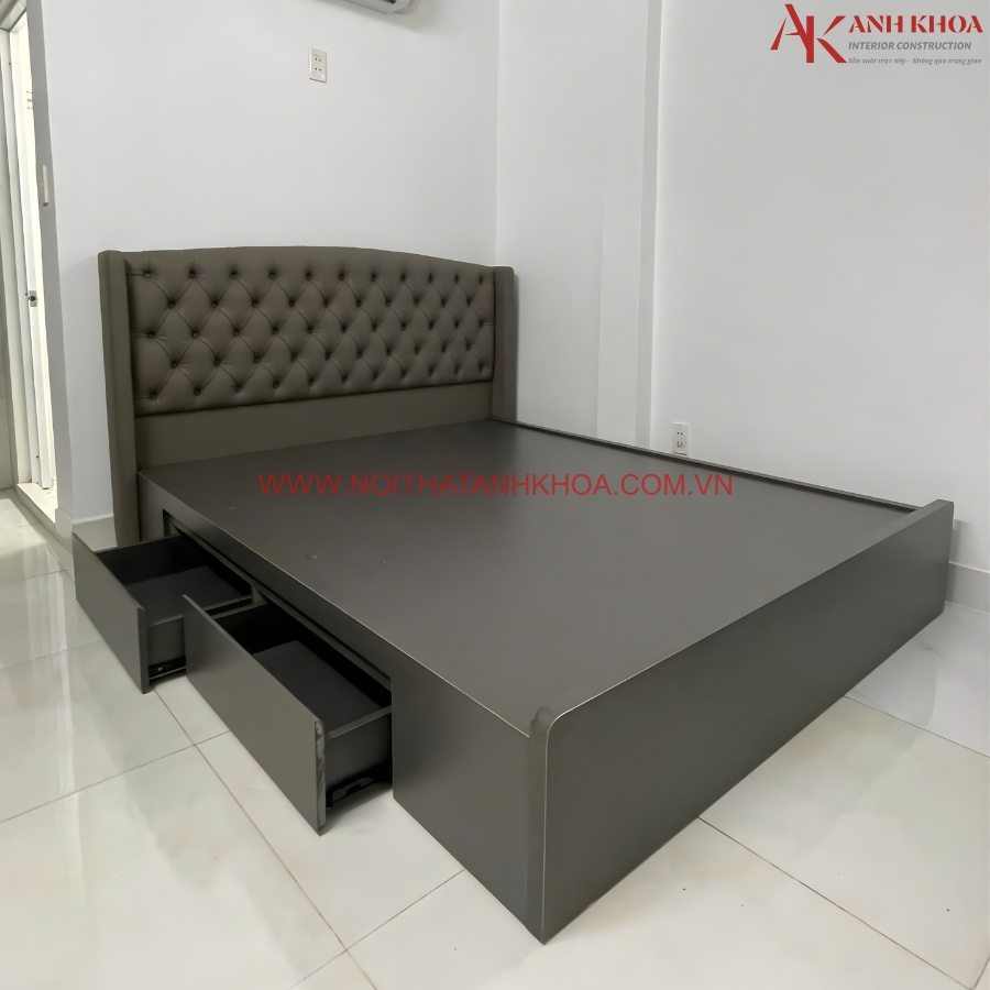 Giường ngủ đầu bọc nệm màu xám gỗ công nghiệp Giường ngủ đầu bọc nệm màu xám gỗ công nghiệp