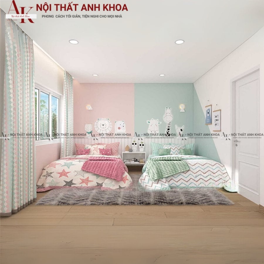 Phòng ngủ hiện đại gỗ công nghiệp cho bé gái Phòng ngủ hiện đại gỗ công nghiệp cho bé gái