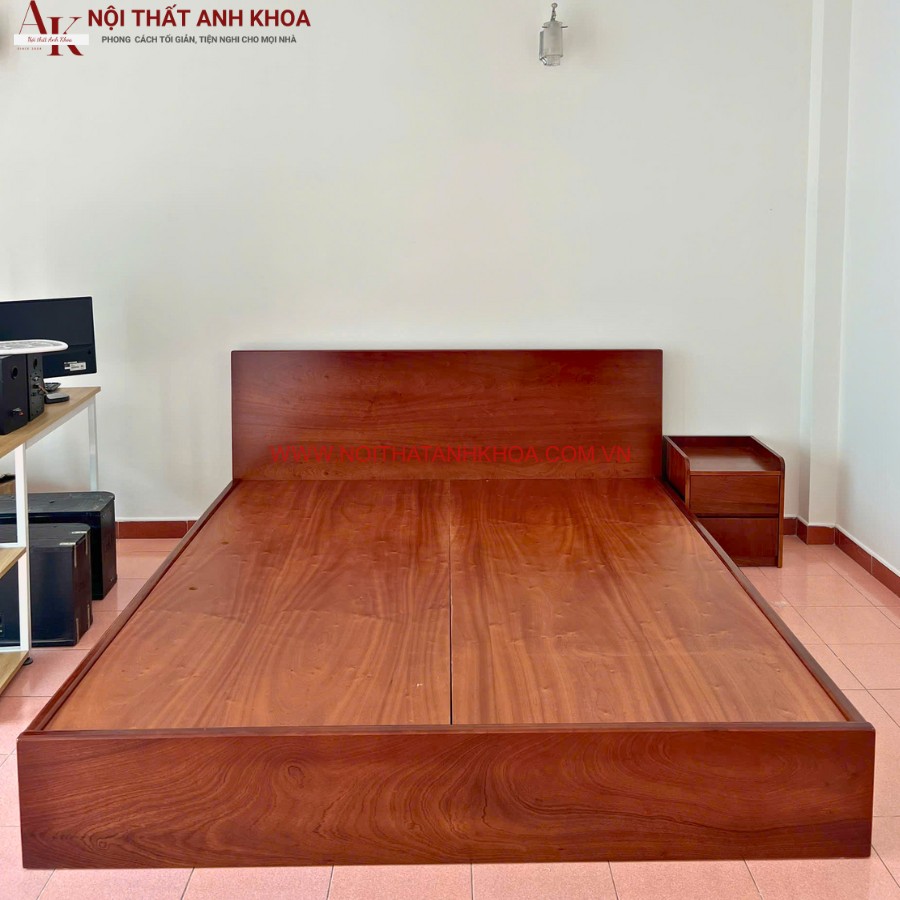 Giường ngủ gỗ cao su ghép phủ xoan đào giá tốt Giường ngủ gỗ cao su ghép phủ xoan đào giá tốt
