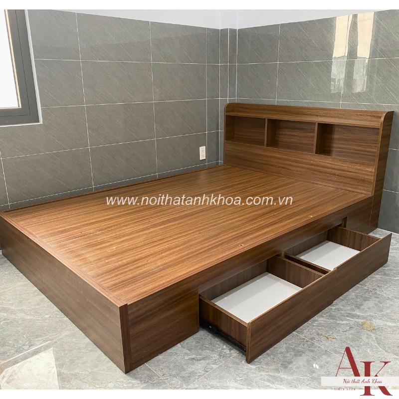 Giường Ngủ Gỗ Công Nghiệp MDF Đầu Kệ 2 Hộc Hiên Đại Tiện Lợi