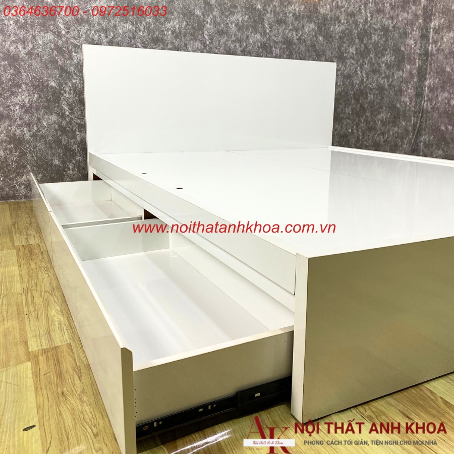 Giường Ngủ Gỗ Ép Màu Trắng Có Ngăn Kéo Rộng Giường Ngủ Gỗ Ép Màu Trắng Có Ngăn Kéo Rộng