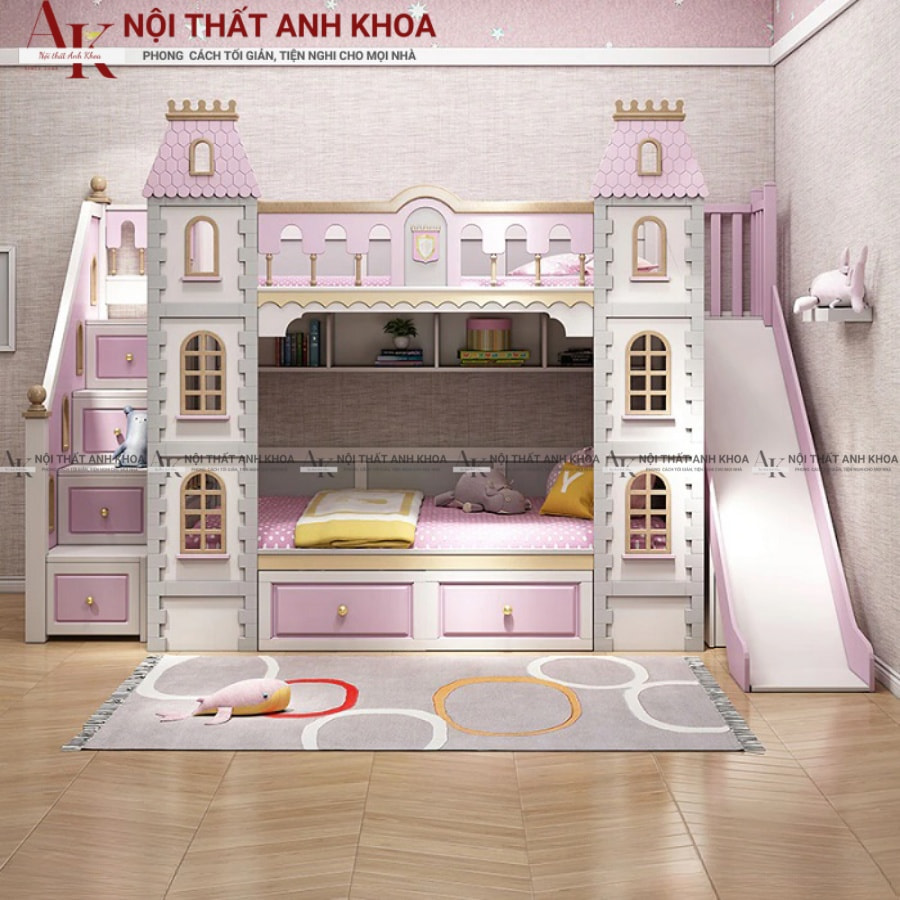 Phòng ngủ phong cách công chúa gỗ công nghiệp cho bé gái Phòng ngủ phong cách công chúa gỗ công nghiệp cho bé gái