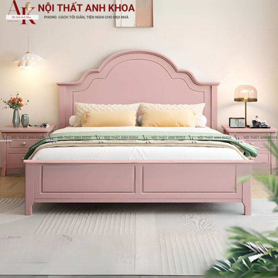 Giường ngủ sang trọng gỗ công nghiệp màu hồng dành cho bé gái  Giường ngủ sang trọng gỗ công nghiệp màu hồng dành cho bé gái