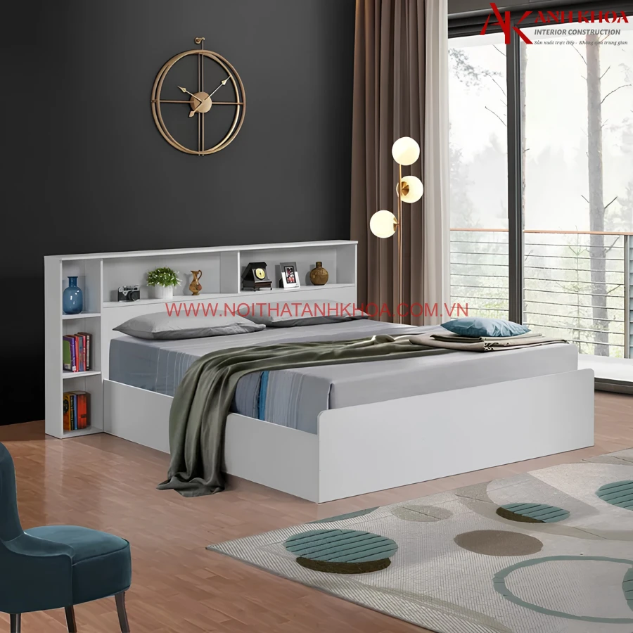 Giường ngủ hộp gỗ công nghiệp màu xám ghi đẹp hiện đại Giường ngủ hộp gỗ công nghiệp màu xám ghi đẹp hiện đại