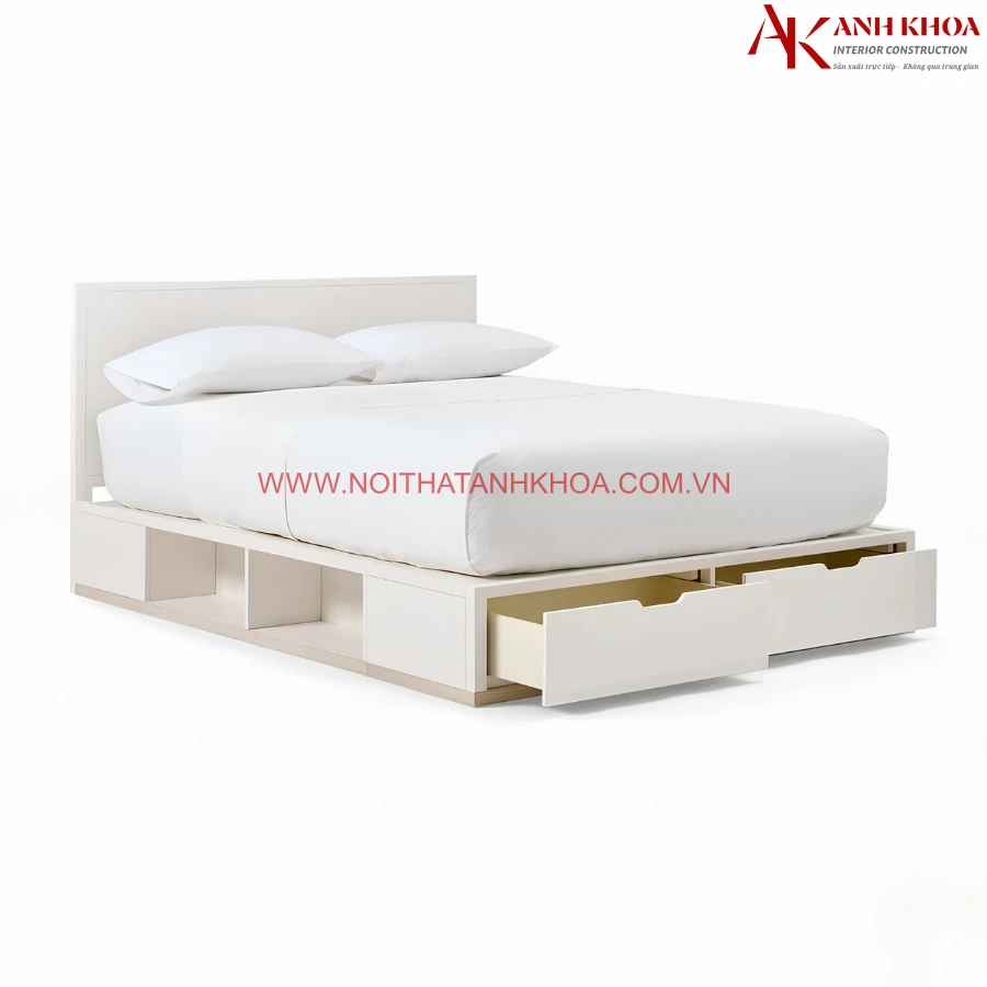 Giường ngủ hộp gỗ công nghiệp màu trắng đẹp tiện lợi Giường ngủ hộp gỗ công nghiệp màu trắng đẹp tiện lợi