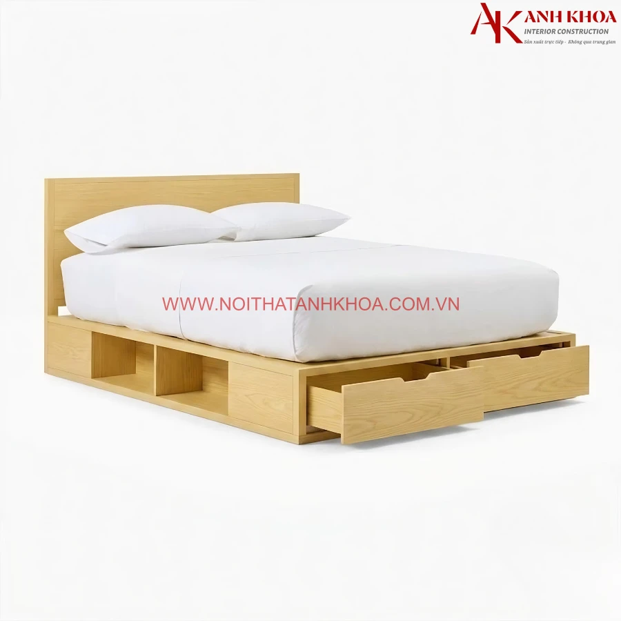 Giường ngủ hộp gỗ công nghiệp màu vàng vân gỗ đẹp tiện lợi Giường ngủ hộp gỗ công nghiệp màu vàng vân gỗ đẹp tiện lợi