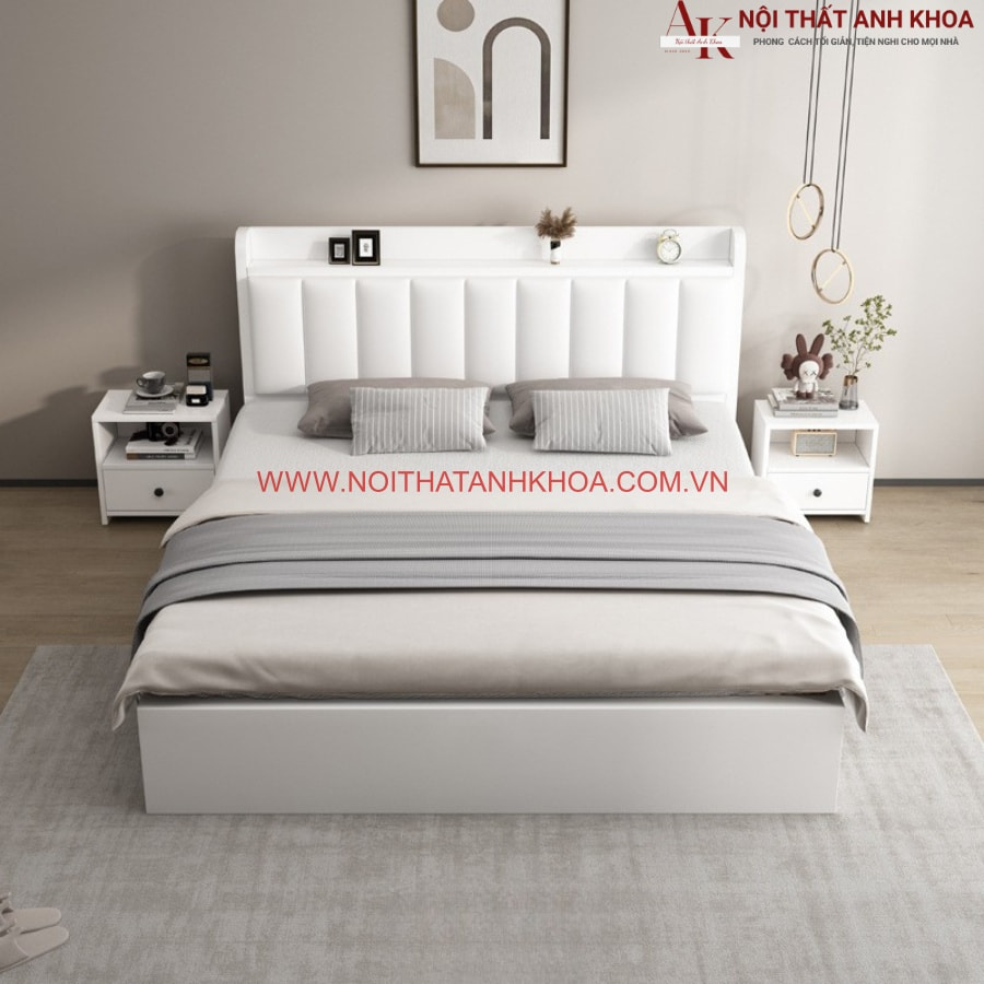 Giường ngủ màu trắng gỗ công nghiệp MDF Giường ngủ màu trắng gỗ công nghiệp MDF