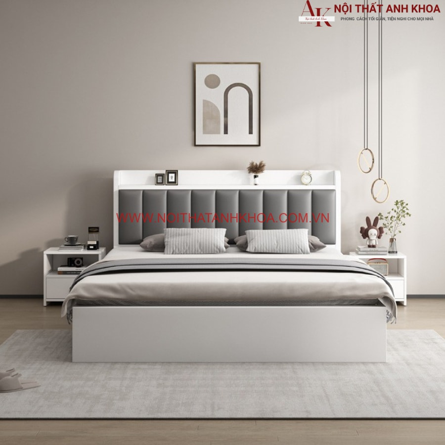 Giường ngủ gỗ công nghiệp MDF gam màu trắng thanh lịch Giường ngủ gỗ công nghiệp MDF gam màu trắng thanh lịch