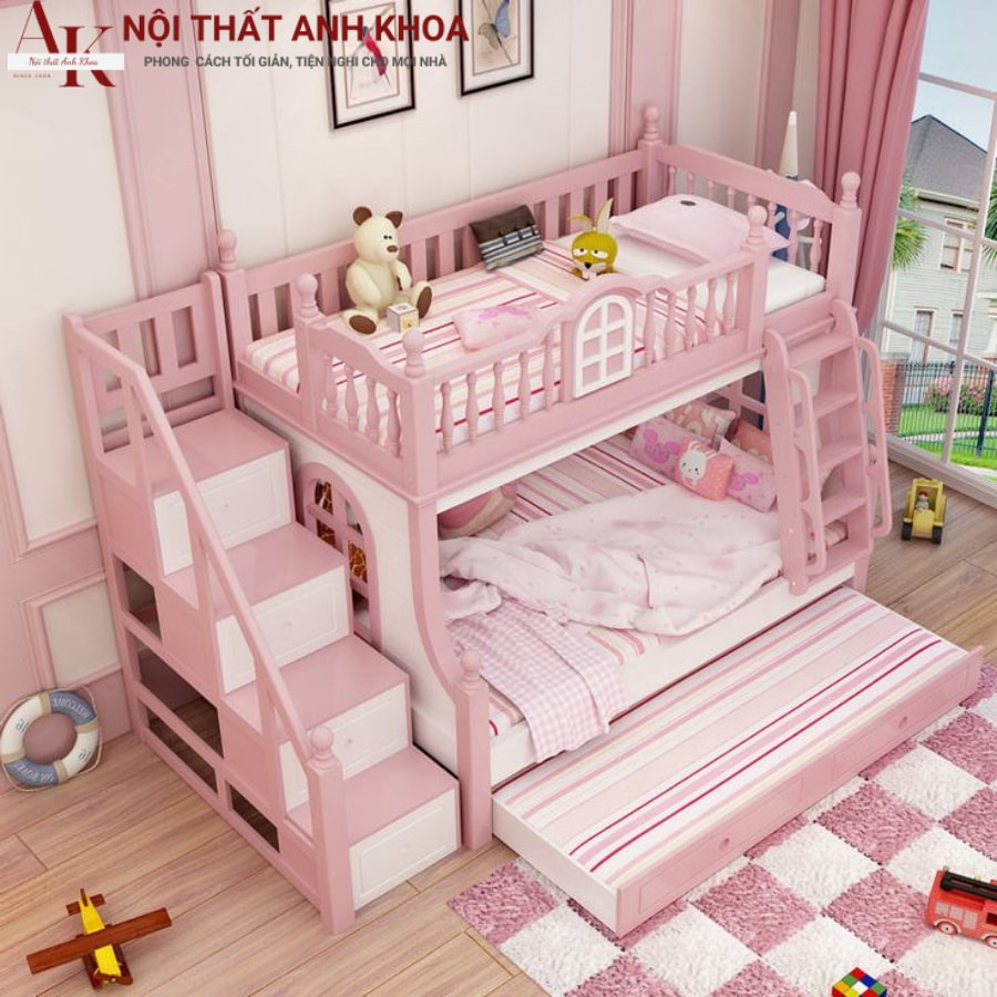 Giường ngủ hồng thiết kế đa năng cho bé gái Giường ngủ hồng thiết kế đa năng cho bé gái
